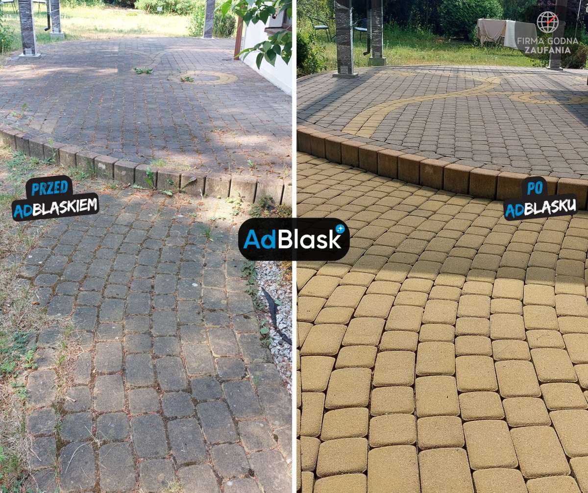 Mycie kostki brukowej Grudziądz - taras z kostki przed i po