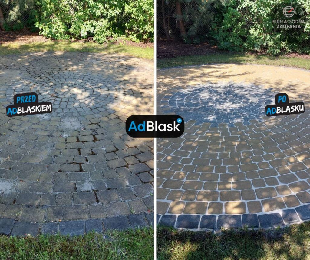 Mycie kostki brukowej Poznań na okrągłym placu z kostki dekoracyjnej